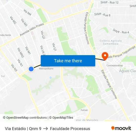 Via Estádio | Qnm 9 to Faculdade Processus map