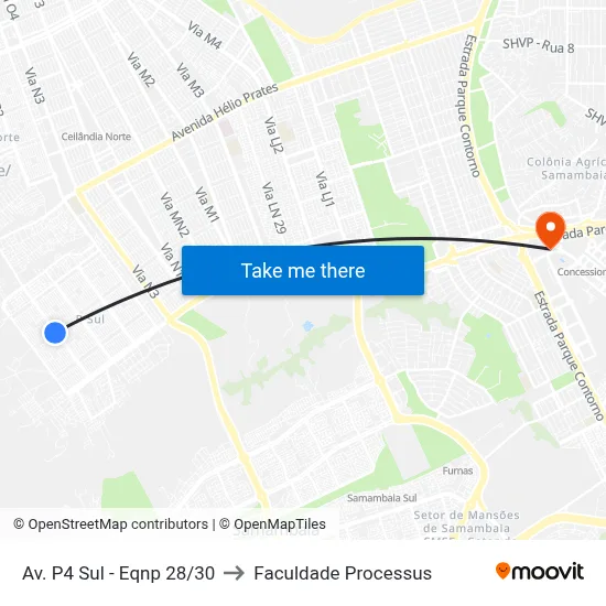 Av. P4 Sul - Eqnp 28/30 to Faculdade Processus map