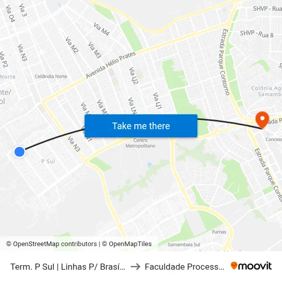 Term. P Sul | Linhas P/ Brasília to Faculdade Processus map
