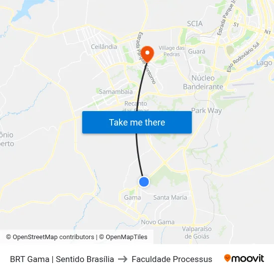 BRT Gama | Sentido Brasília to Faculdade Processus map