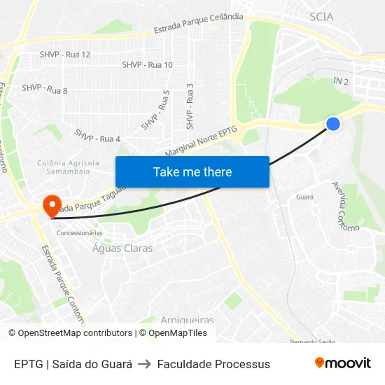 EPTG | Saída do Guará to Faculdade Processus map