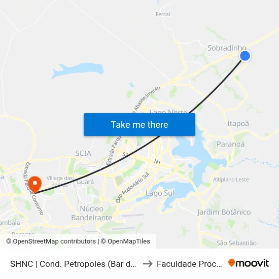 SHNC | Cond. Petropoles (Bar do Chicão) to Faculdade Processus map