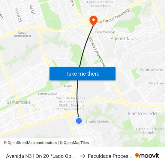 Avenida N3 | Qn 20 *Lado Oposto* to Faculdade Processus map