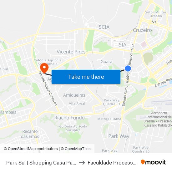 Park Sul | Shopping Casa Park to Faculdade Processus map