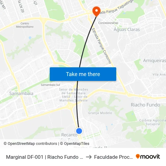 Marginal DF-001 | Riacho Fundo II, QN 12D to Faculdade Processus map