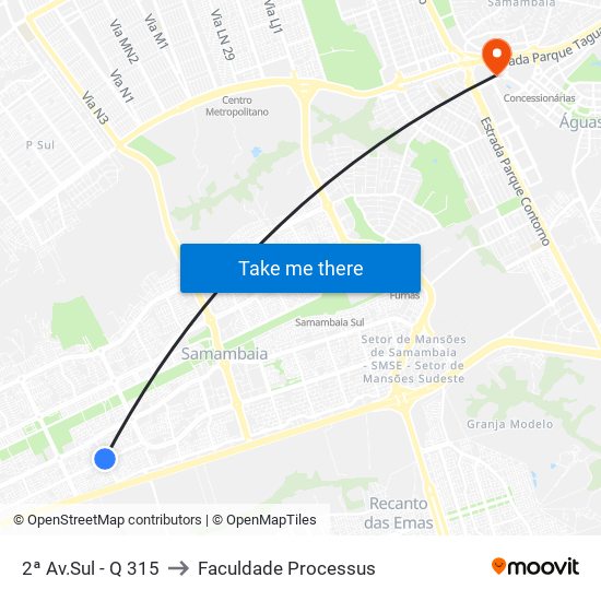 2ª Av.Sul - Q 315 to Faculdade Processus map