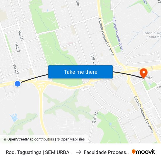Rod. Taguatinga | SEMIURBANO to Faculdade Processus map