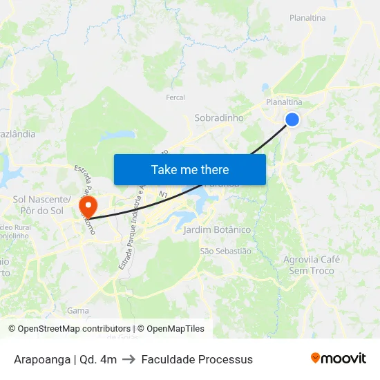 Arapoanga | Qd. 4m to Faculdade Processus map