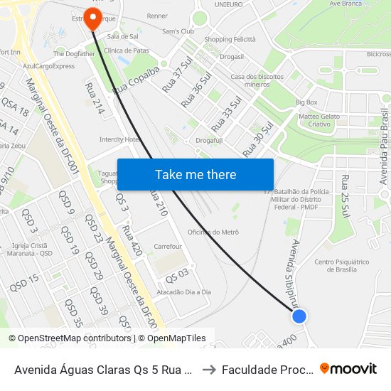 Avenida Águas Claras Qs 5 Rua 400, 2-286 to Faculdade Processus map