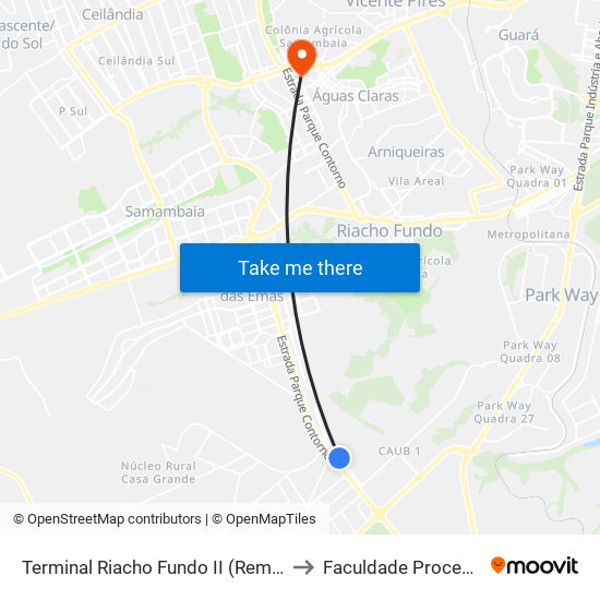 Terminal Riacho Fundo II (Remover) to Faculdade Processus map