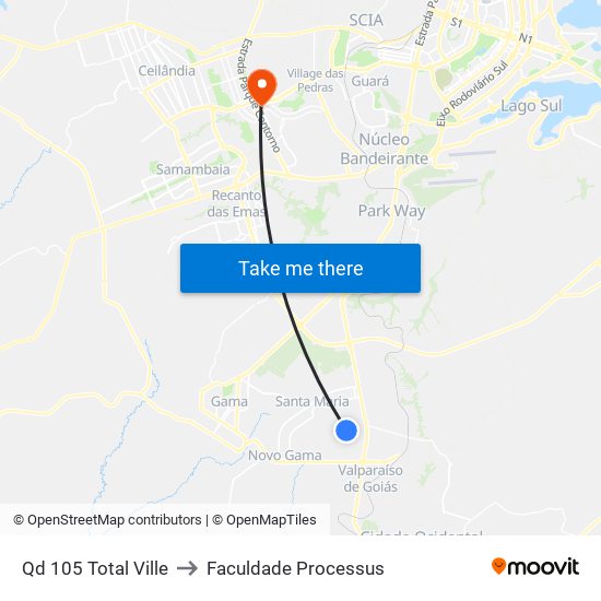 Qd 105 Total Ville to Faculdade Processus map