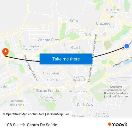 108 Sul to Centro De Saúde map