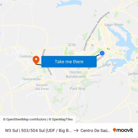 W3 Sul | 503/504 Sul (UDF / Big Box) to Centro De Saúde map