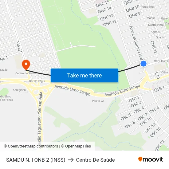 SAMDU N. | QNB 2 (INSS) to Centro De Saúde map