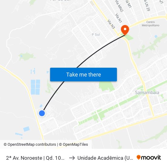 2ª Av. Noroeste | Qd. 1031 (Ubs N° 11) to Unidade Acadêmica (Uac) - Fce / Unb map