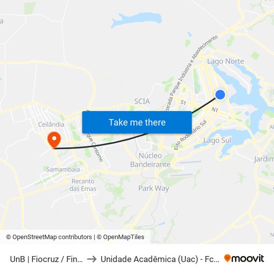 UnB | Fiocruz / Finatec to Unidade Acadêmica (Uac) - Fce / Unb map