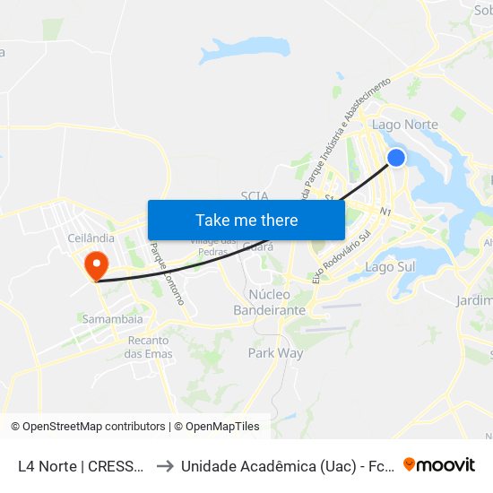 L4 Norte | CRESSPOM to Unidade Acadêmica (Uac) - Fce / Unb map