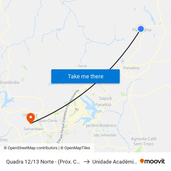 Quadra 12/13 Norte - (Próx. Colégio Sagrado Cor. De Jesus) to Unidade Acadêmica (Uac) - Fce / Unb map