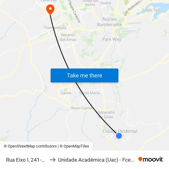 Rua Eixo I, 241-261 to Unidade Acadêmica (Uac) - Fce / Unb map