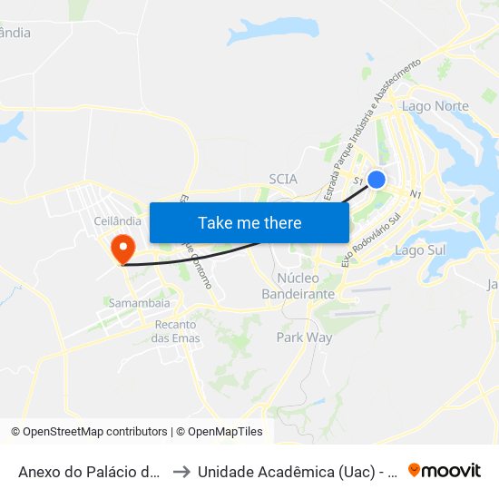 Anexo do Palácio do Buriti to Unidade Acadêmica (Uac) - Fce / Unb map