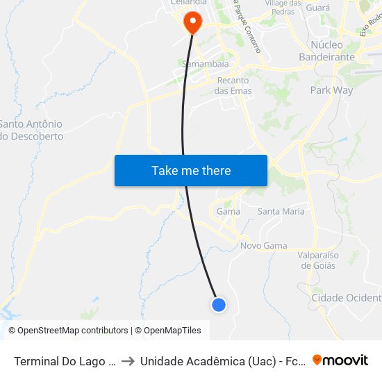 Terminal Do Lago Azul to Unidade Acadêmica (Uac) - Fce / Unb map