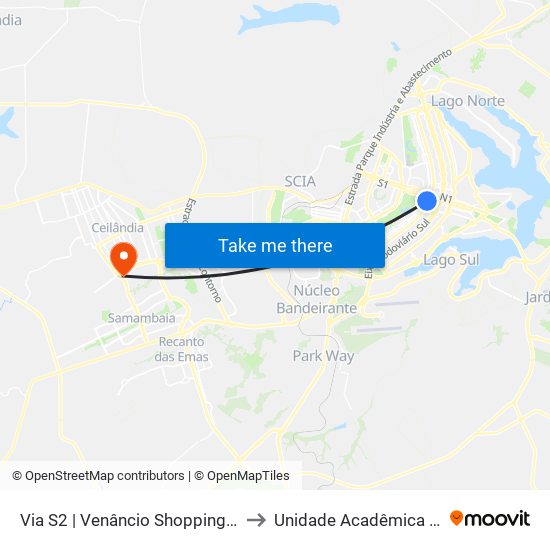 Via S2 | Venâncio Shopping / Pátio Brasil / SHS to Unidade Acadêmica (Uac) - Fce / Unb map