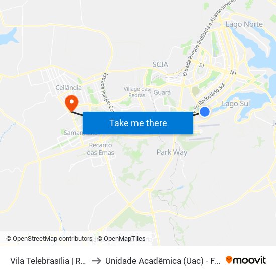 Vila Telebrasília | Rua 13 to Unidade Acadêmica (Uac) - Fce / Unb map
