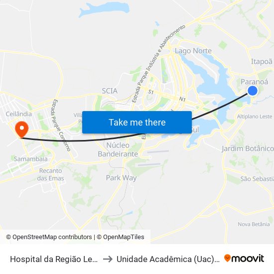 Hospital da Região Leste (HRL) to Unidade Acadêmica (Uac) - Fce / Unb map