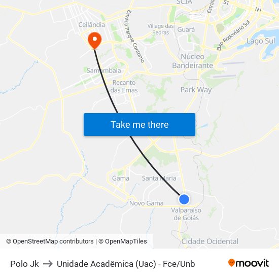 Polo Jk to Unidade Acadêmica (Uac) - Fce / Unb map