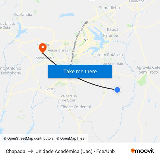 Chapada to Unidade Acadêmica (Uac) - Fce / Unb map