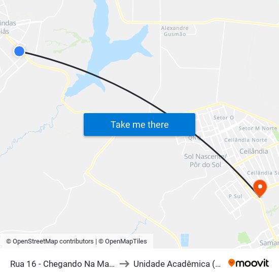 Rua 16 - Chegando Na Marginal Da Br 070 to Unidade Acadêmica (Uac) - Fce / Unb map