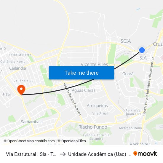 Via Estrutural | Sia - Trecho 17 to Unidade Acadêmica (Uac) - Fce / Unb map