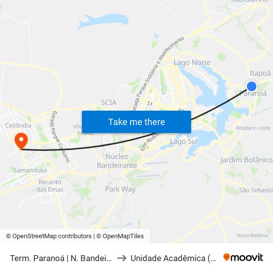 Term. Paranoá | N. Bandeirante / Ceilândia to Unidade Acadêmica (Uac) - Fce / Unb map