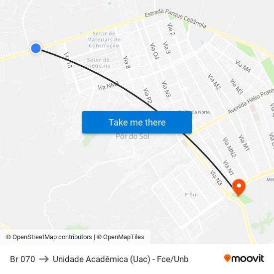 Br 070 to Unidade Acadêmica (Uac) - Fce / Unb map