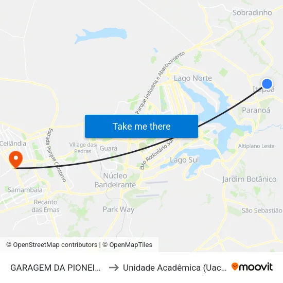 GARAGEM DA PIONEIRA ITAPOÃ to Unidade Acadêmica (Uac) - Fce / Unb map