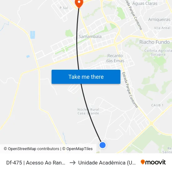 Df-475 | Acesso Ao Rancho Do Javali to Unidade Acadêmica (Uac) - Fce / Unb map