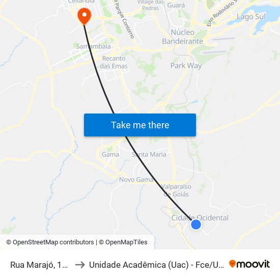 Rua Marajó, 103 to Unidade Acadêmica (Uac) - Fce / Unb map