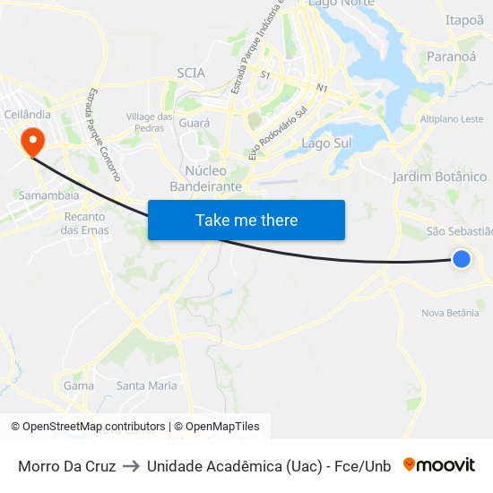 Morro Da Cruz to Unidade Acadêmica (Uac) - Fce / Unb map
