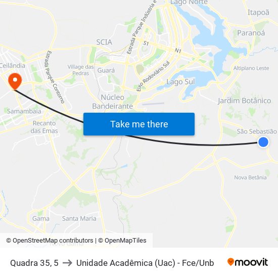 Quadra 35, 5 to Unidade Acadêmica (Uac) - Fce / Unb map