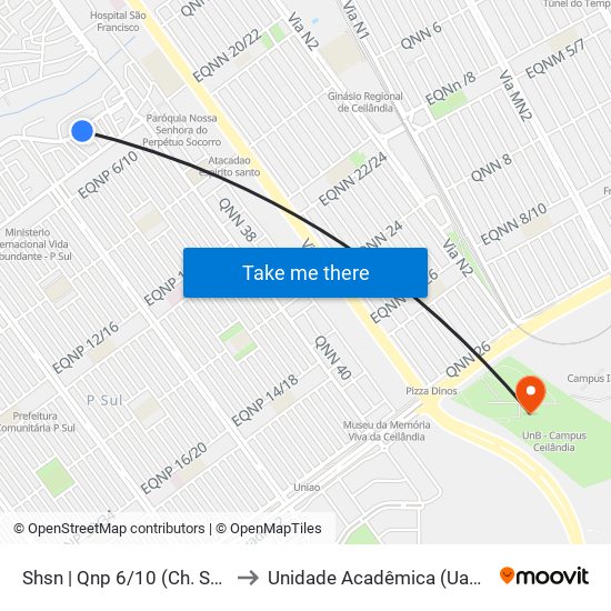 Shsn | Qnp 6/10 (Ch. São Cosmo) to Unidade Acadêmica (Uac) - Fce / Unb map