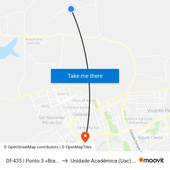 Df-435 | Ponto 3 «Brazlândia« to Unidade Acadêmica (Uac) - Fce / Unb map