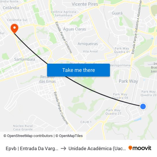 Epvb | Entrada Da Vargem Bonita to Unidade Acadêmica (Uac) - Fce / Unb map