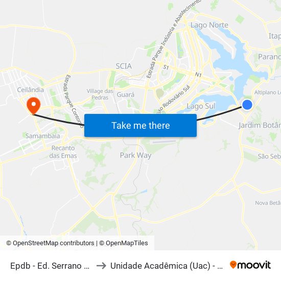 Epdb - Ed. Serrano Center to Unidade Acadêmica (Uac) - Fce / Unb map