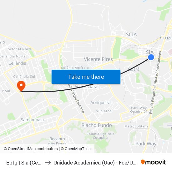 Eptg | Sia (Ceb) to Unidade Acadêmica (Uac) - Fce / Unb map