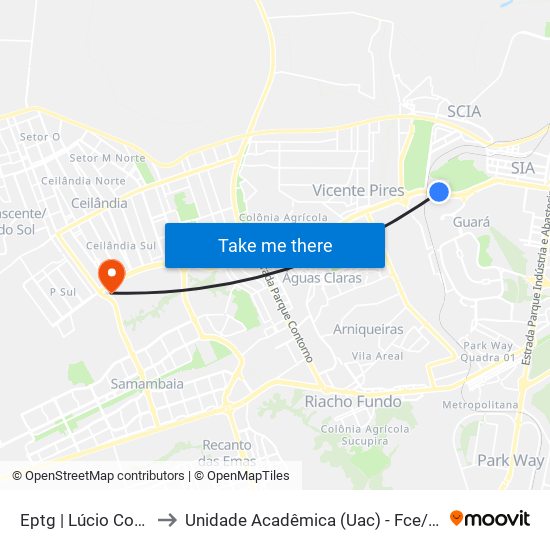 Eptg | Lúcio Costa to Unidade Acadêmica (Uac) - Fce / Unb map