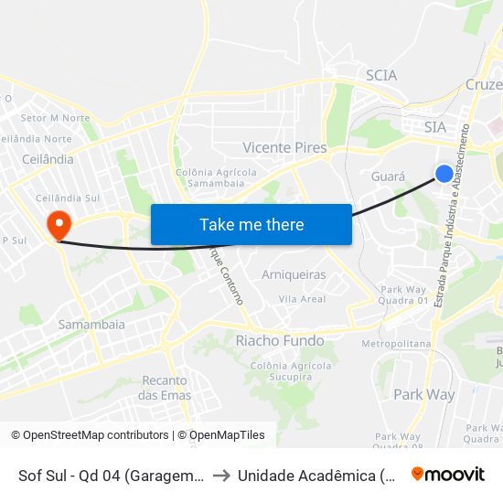 Sof Sul - Qd 04 (Garagem Grupo Amaral) to Unidade Acadêmica (Uac) - Fce / Unb map