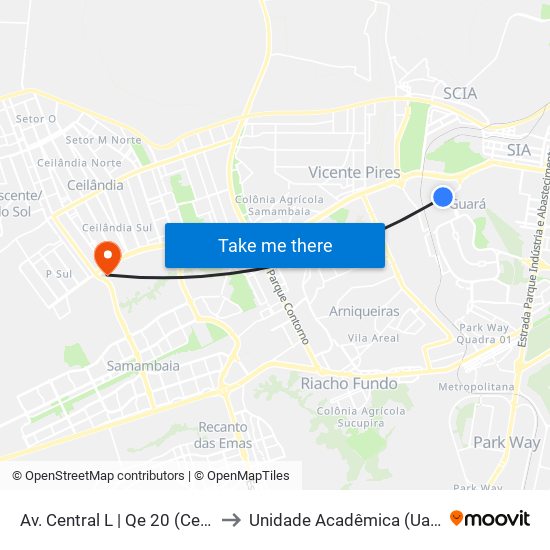 Av. Central L | Qe 20 (Cee / Hospital) to Unidade Acadêmica (Uac) - Fce / Unb map