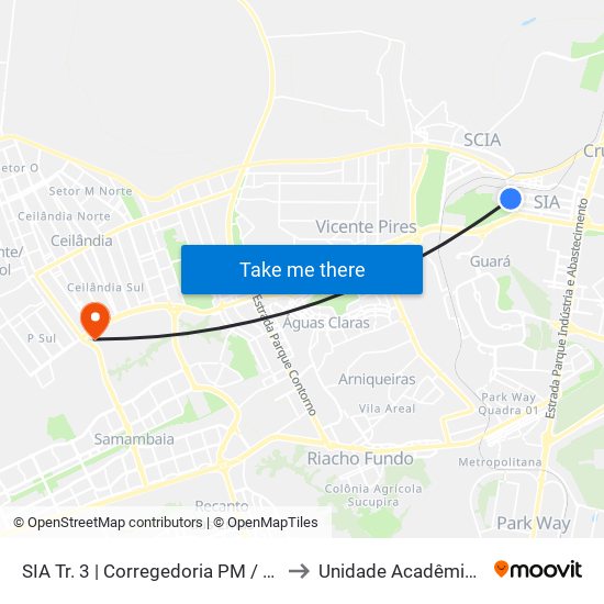 Sia Trecho 3 - Central De Regulação Samu to Unidade Acadêmica (Uac) - Fce / Unb map