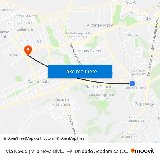 Via Nb-05 | Vila Nova Divinéia «Oposto» to Unidade Acadêmica (Uac) - Fce / Unb map