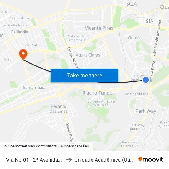 Via Nb-01 | 2ª Avenida, Bloco 320 to Unidade Acadêmica (Uac) - Fce / Unb map